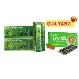 <b>Hemo Cream Gel</b> Gel bôi trĩ mua <b><span style="color: red">1 hộp</span> + Tặng 1 hộp Covitux</b> viên ngậm ho